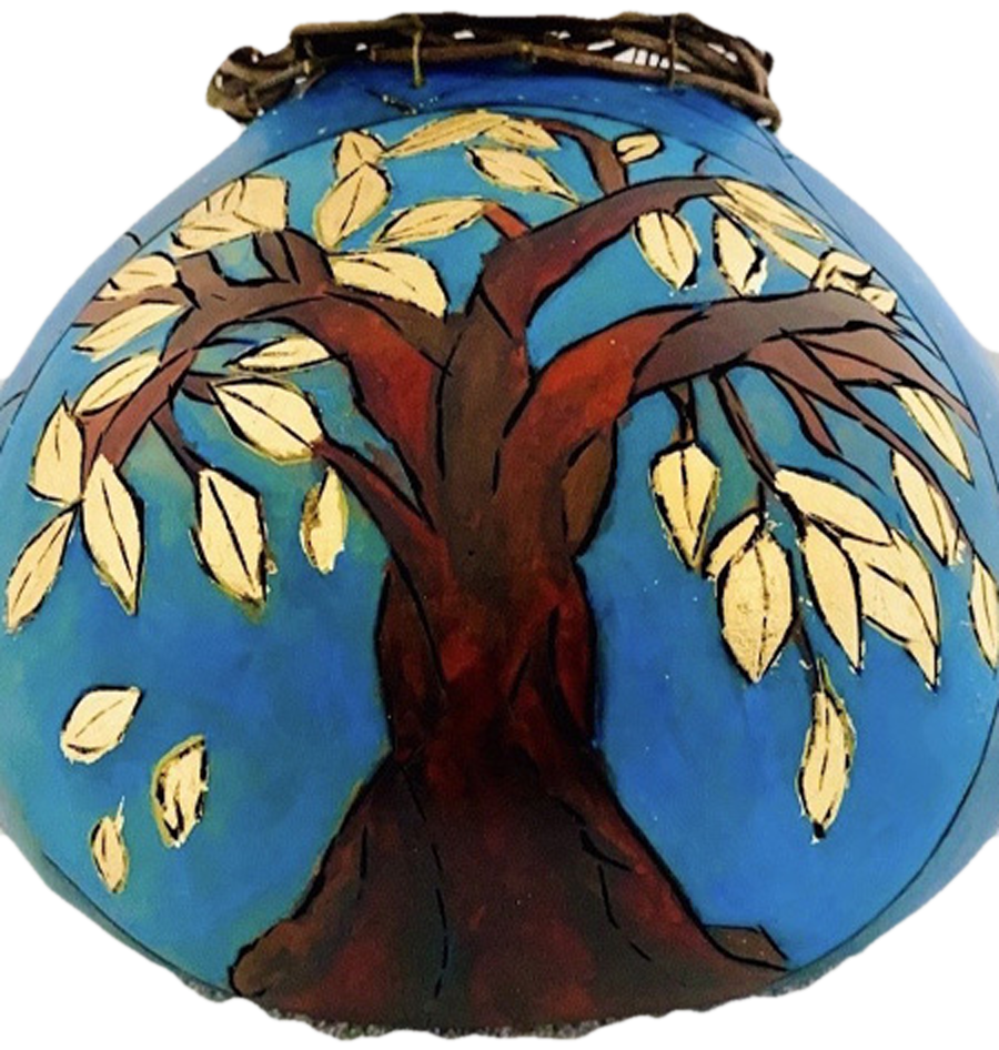 Hand-painted gourd with a golden-leaf tree by JWolfe